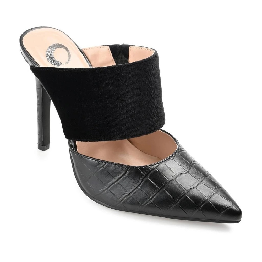 Journee Collection Heels Black Sutonn Pump Velvet Croc Texture Size 8